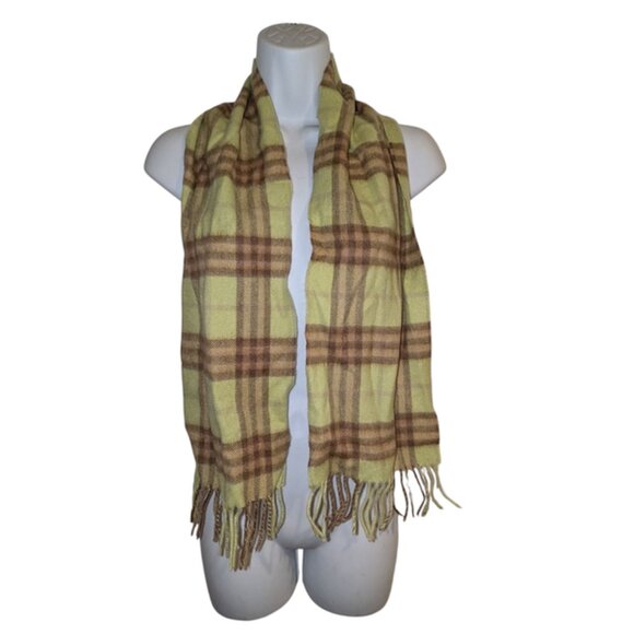 Burberry Pastel Sage Nova Check Classic Plaid Fringe Small Cashmere Scarf Soft - Picture 5 of 10